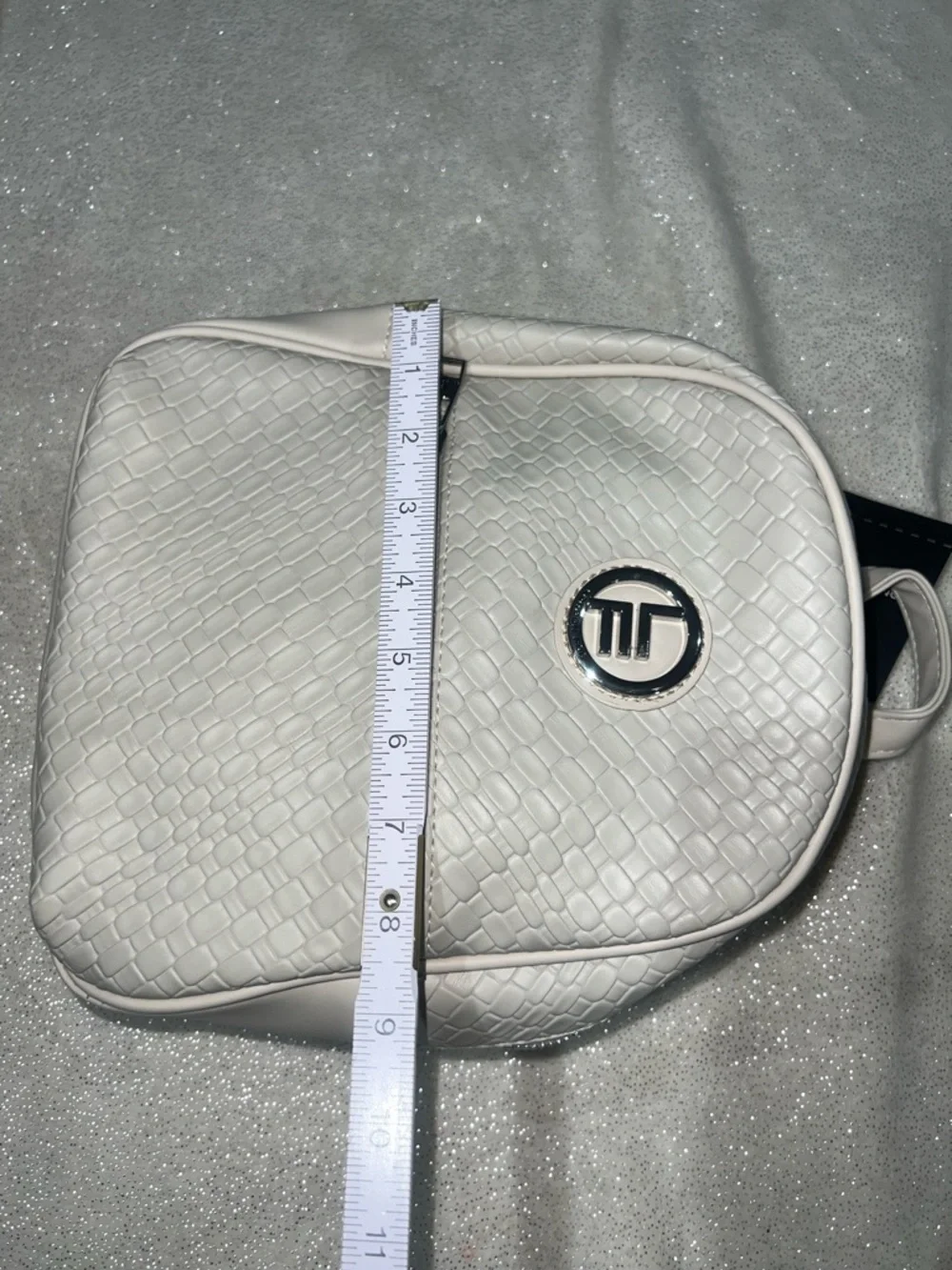 London Fog Stone colored Textured Backpack purse with Silver Logo NWT